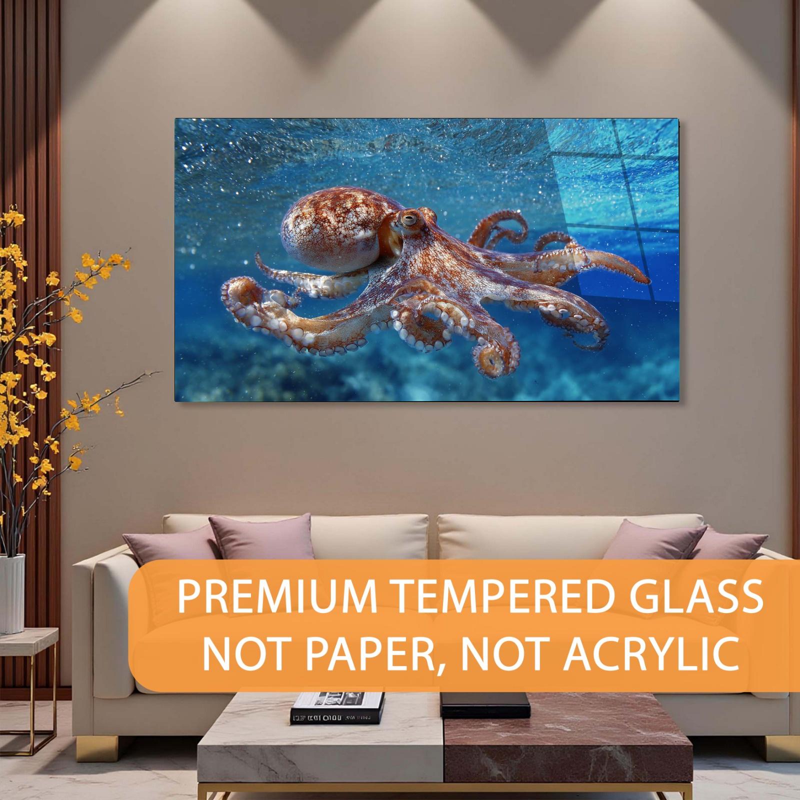 Octopus Tempered Glass Wall Art | Marine Life Coastal Decor