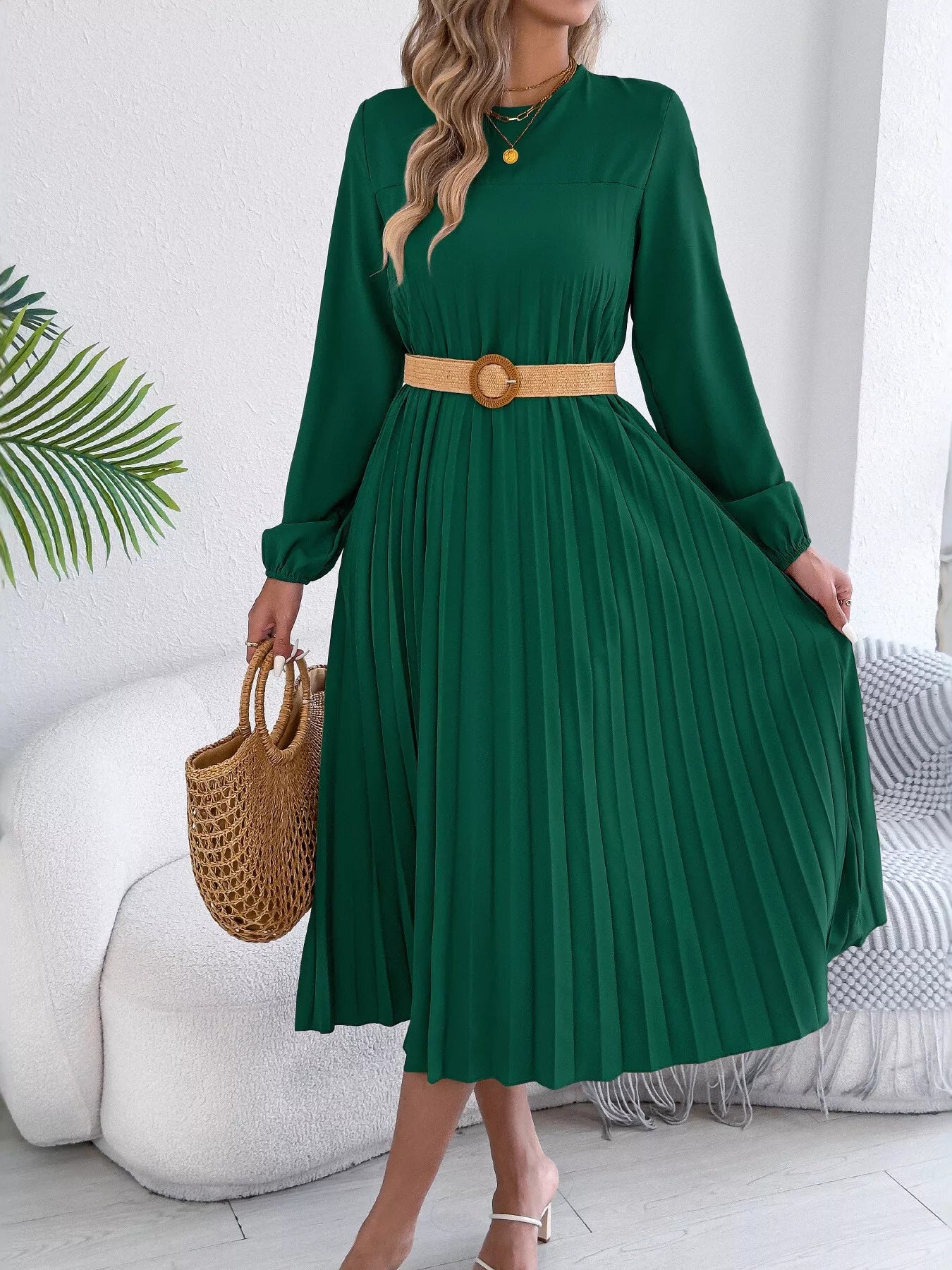 Pleated A-Line Midi Dress