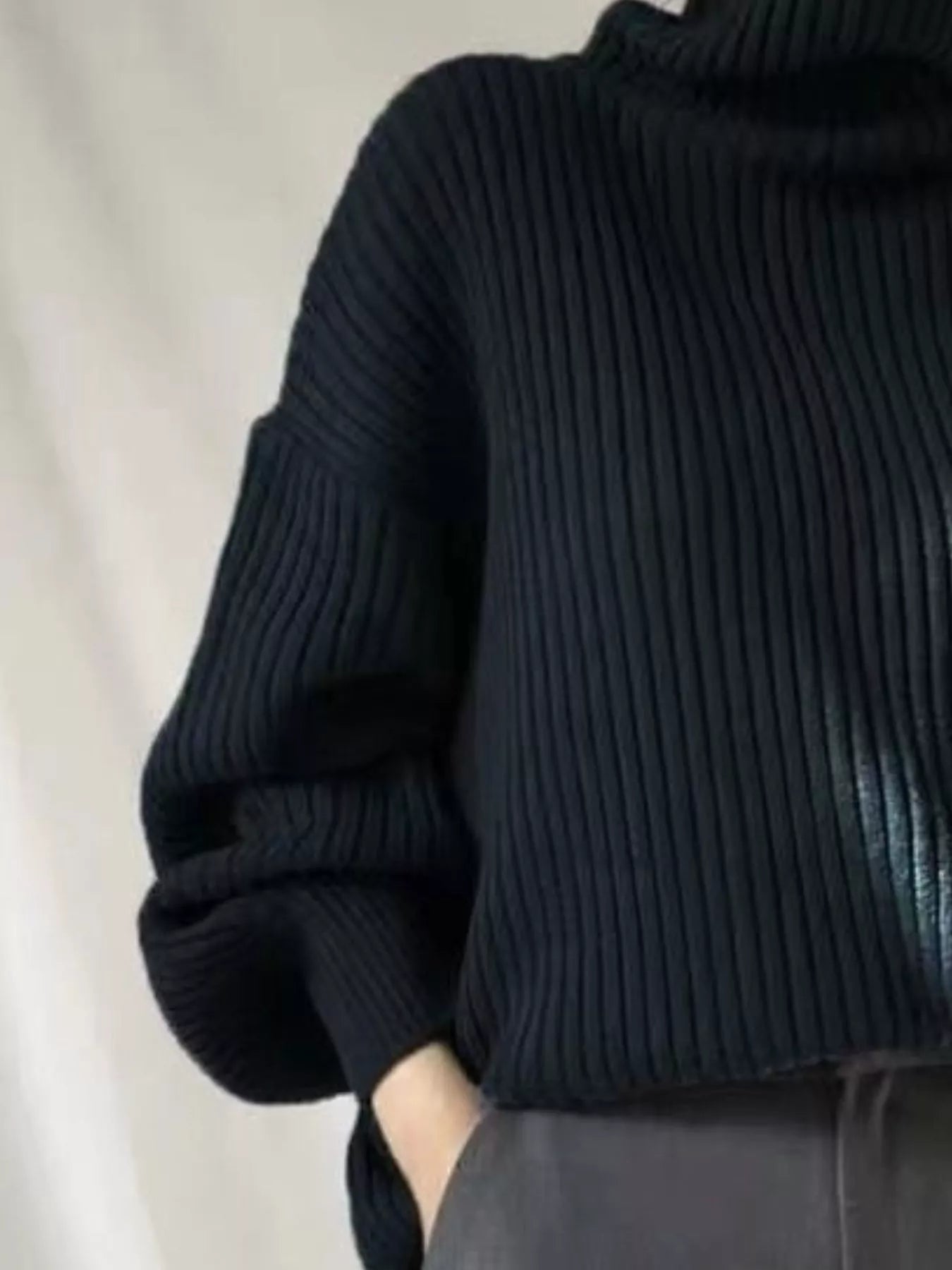 Oversized Turtleneck Ribbed Knit Sweater