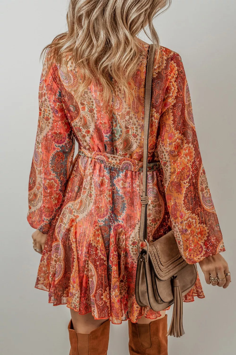 Boho Paisley Print Long Sleeve Mini Dress