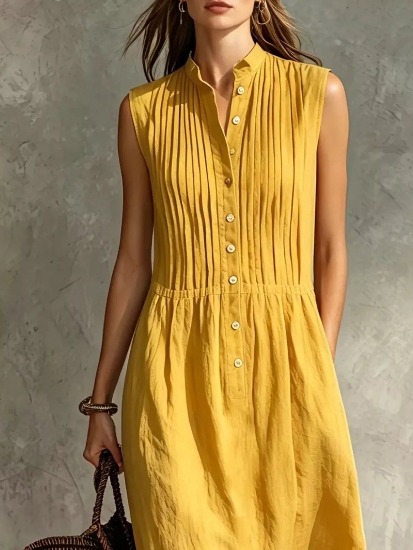 Full Size Sleeveless Button Front Midi Dress Plus Size