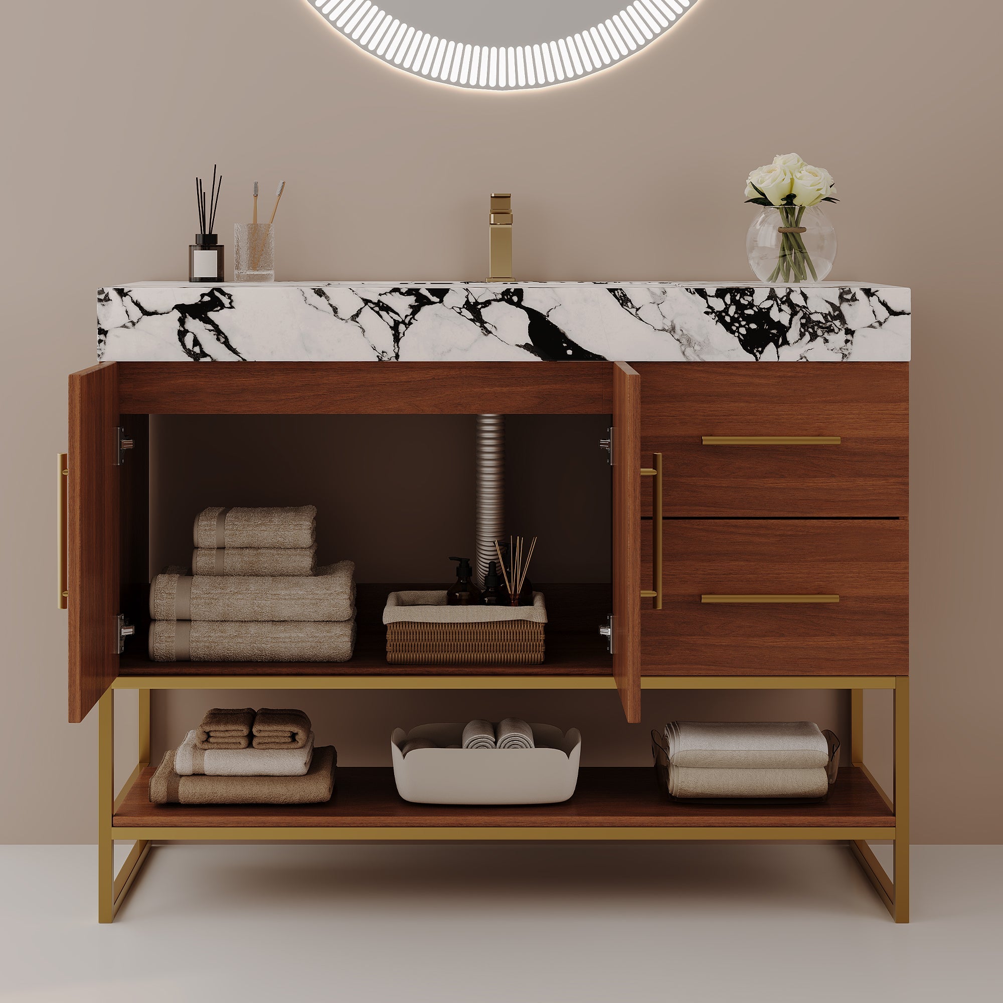 36" Modern Free-Standing Bathroom Vanity with Seamless Sink