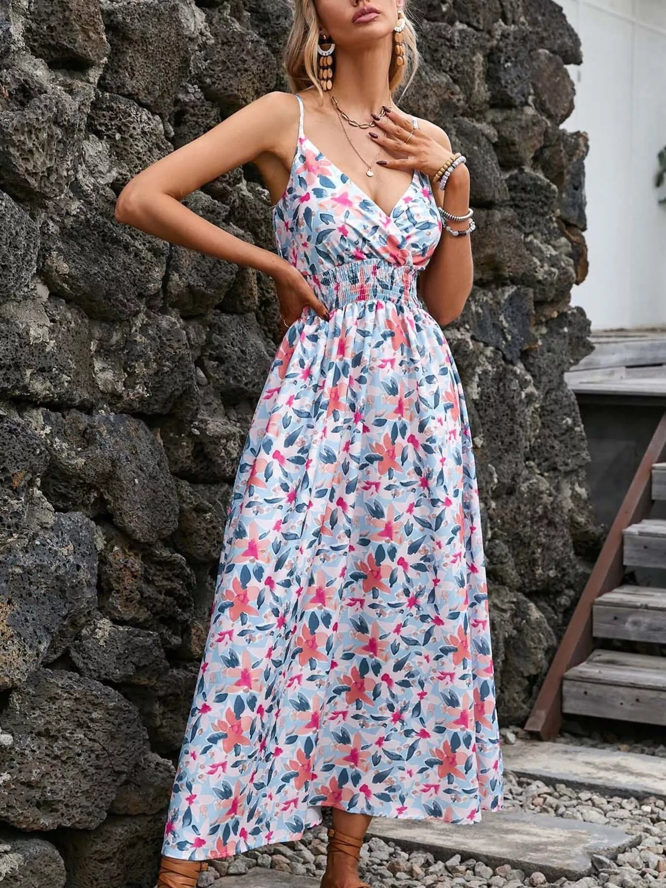 Paisley Print Spaghetti Strap Midi Dress