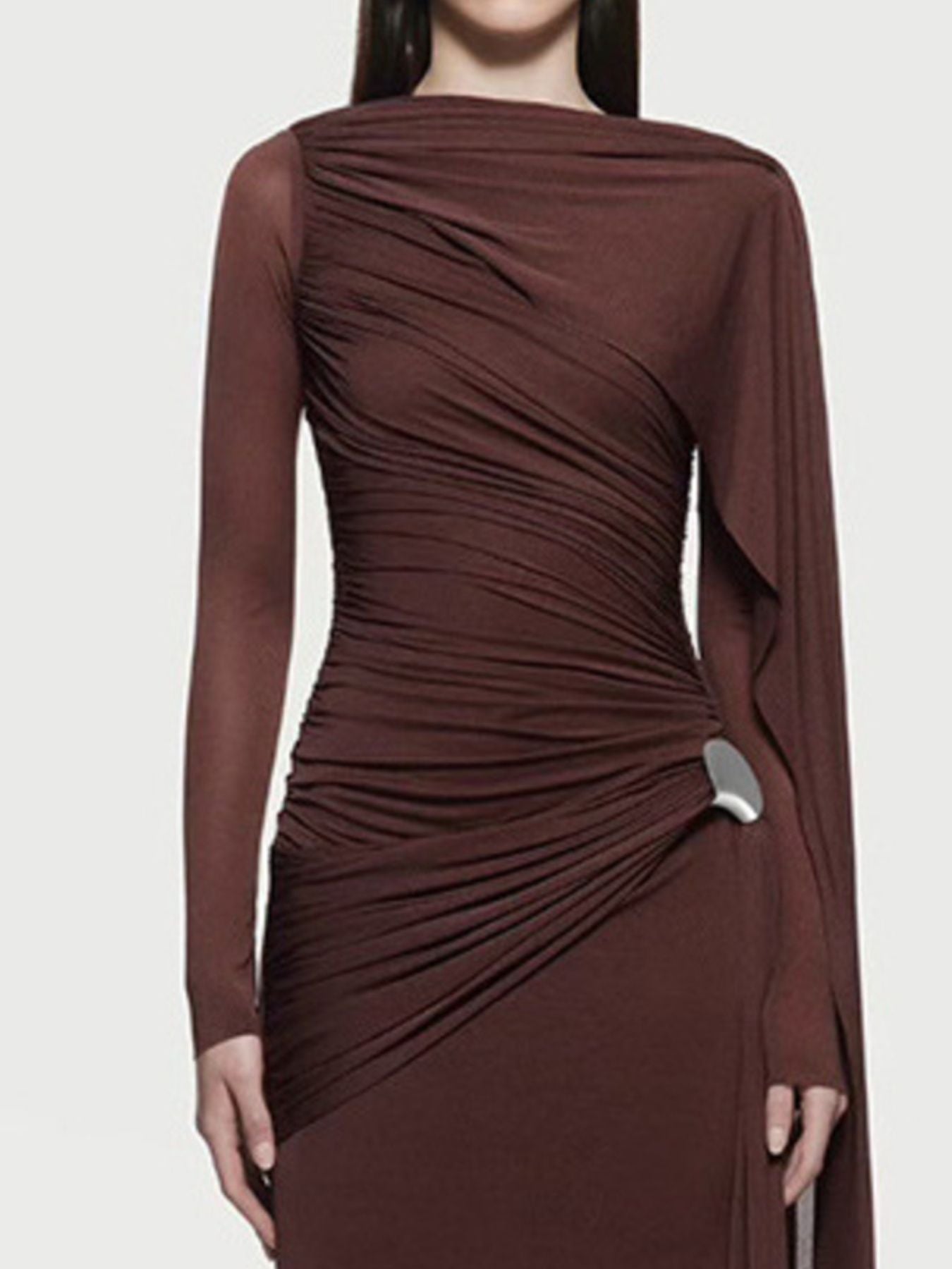 Ruched Draped Long Sleeve Maxi Dress