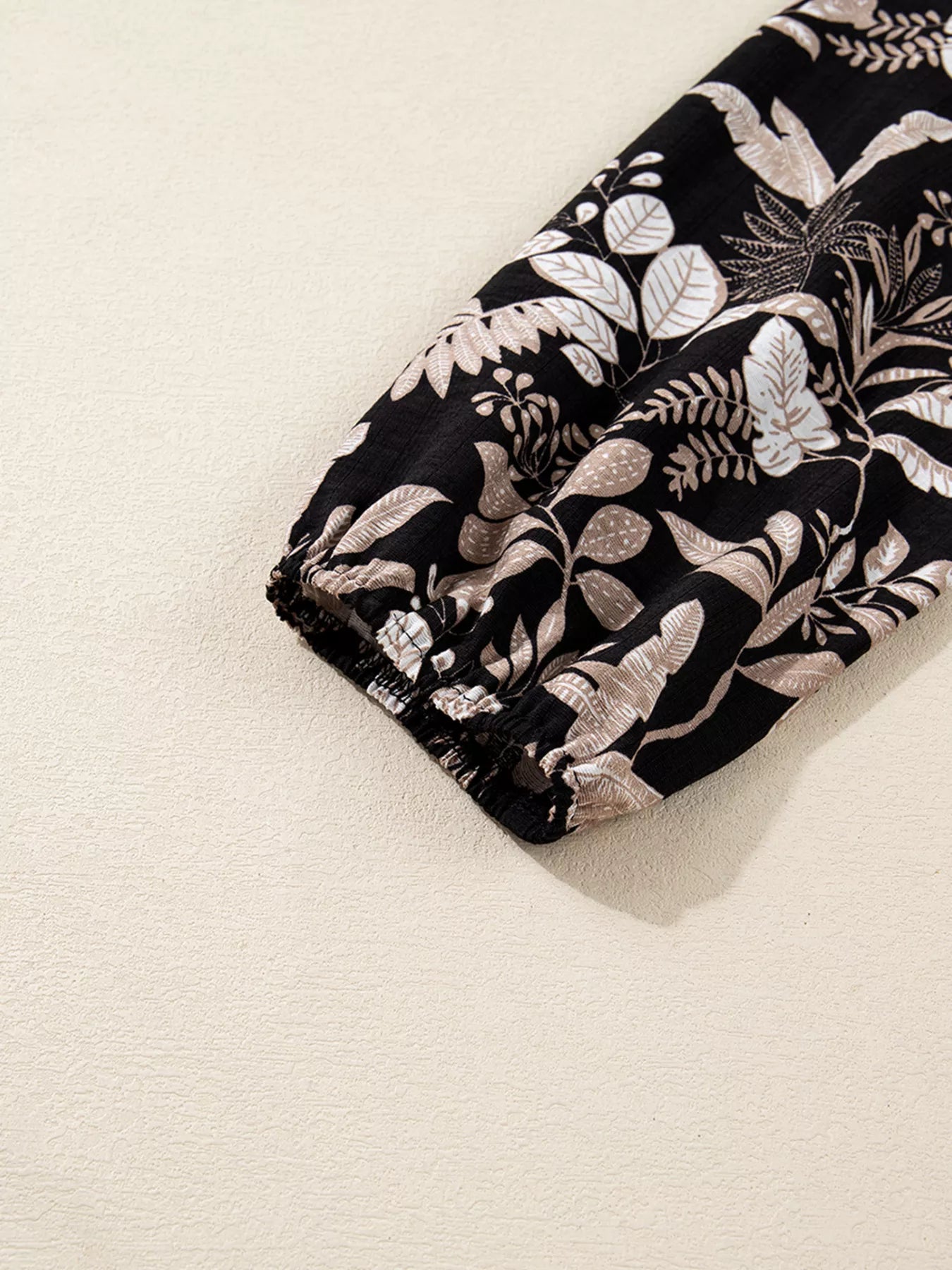 3/4 Sleeve Botanical Print Split Neck Loose Mini Dress