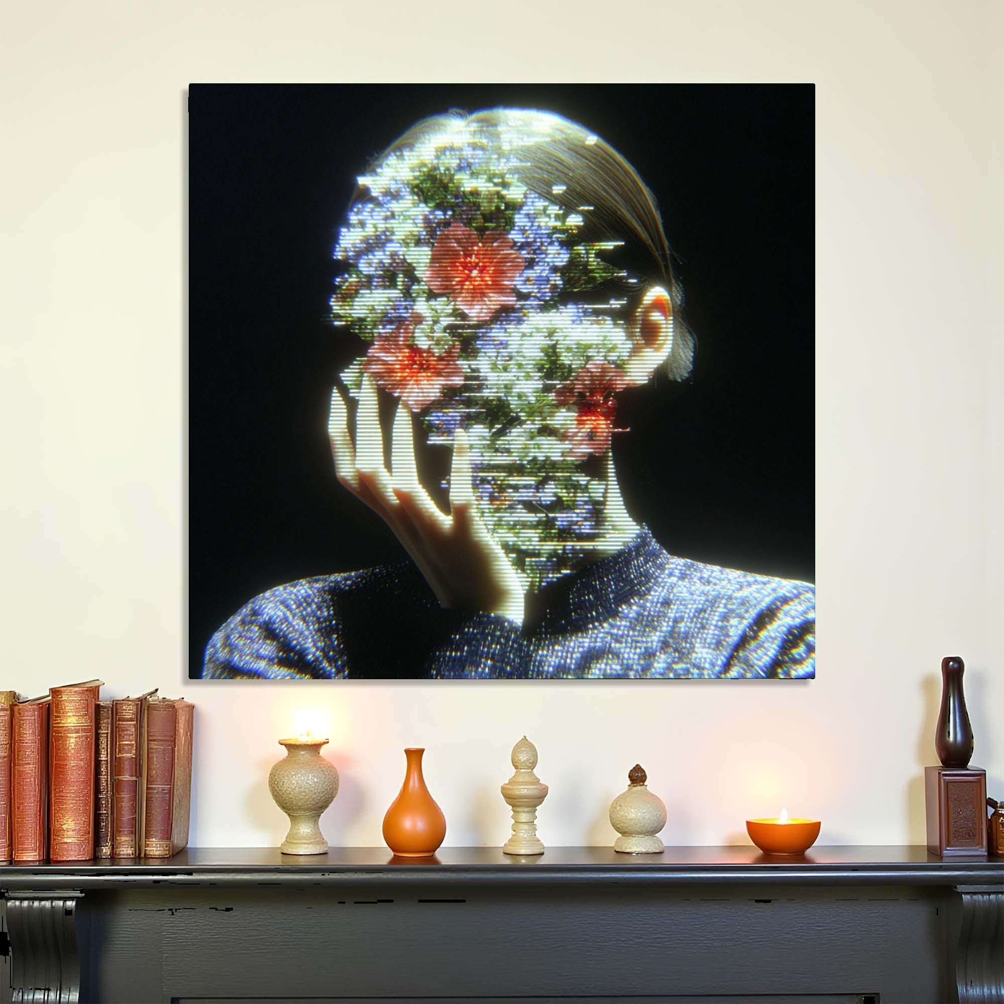 Floral Face Tempered Glass Wall Art | Modern Abstract Portrait Decor