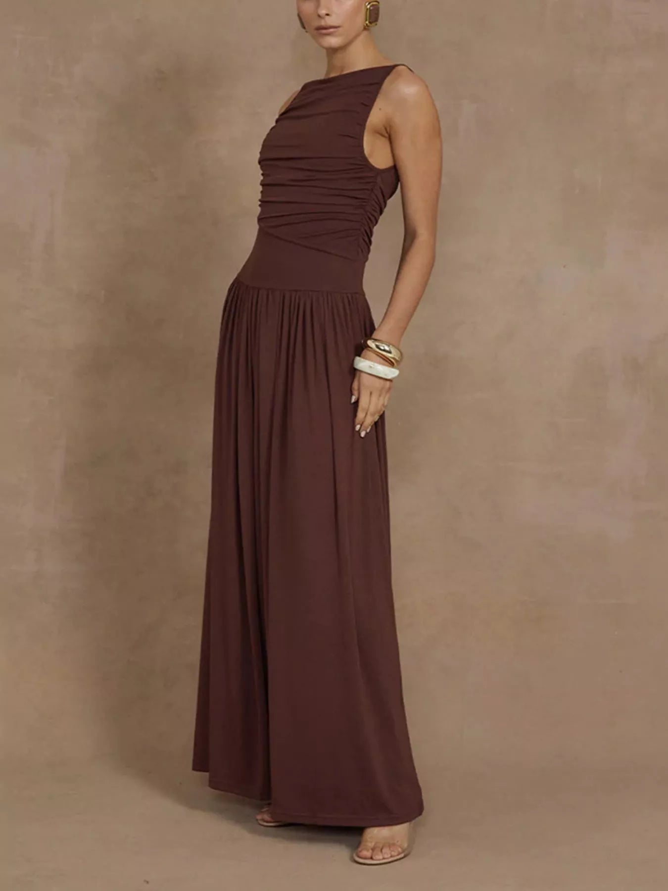 Ruched Sleeveless Maxi Dress