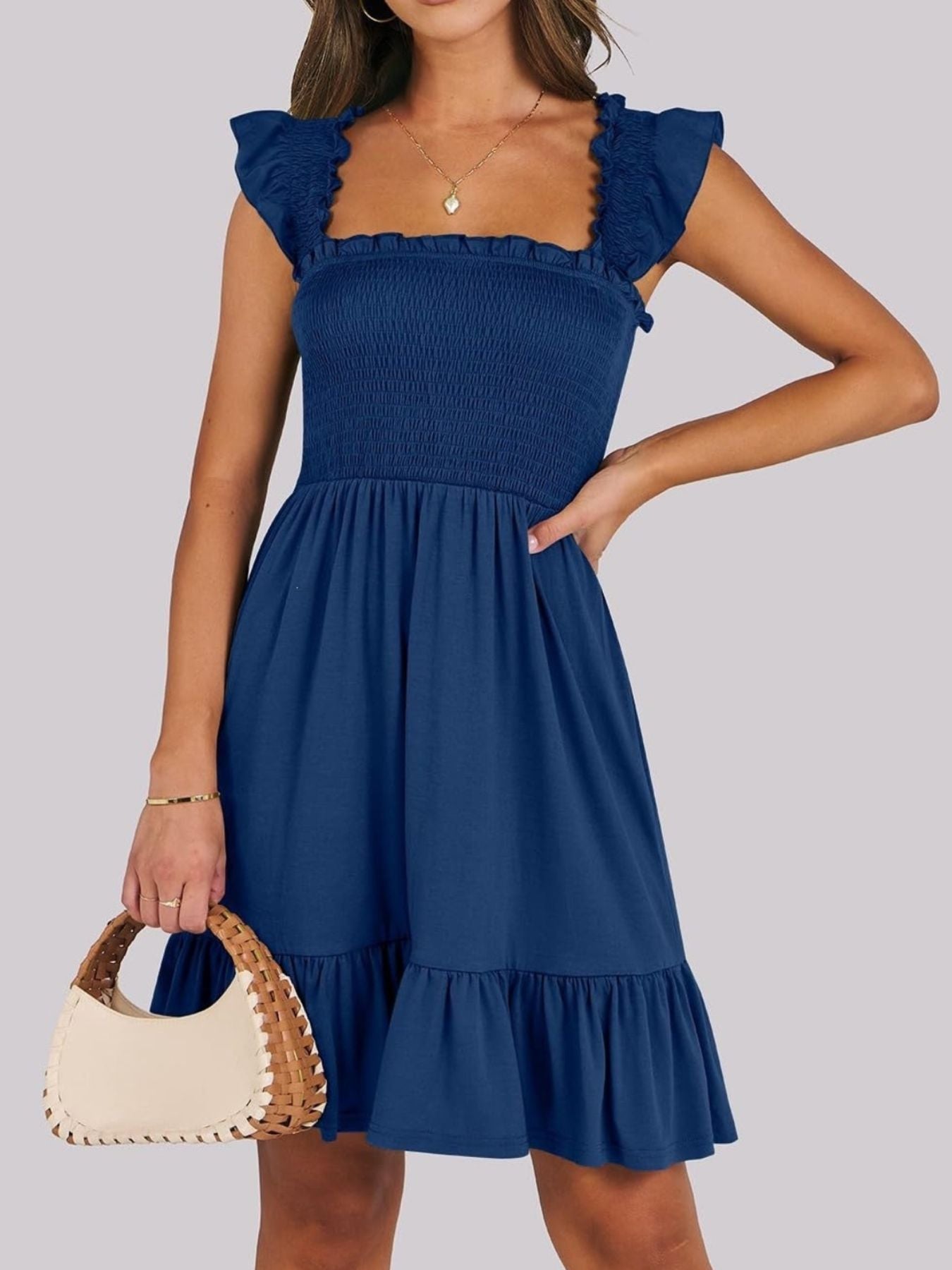 Smocked Ruffle Hem Mini Dress
