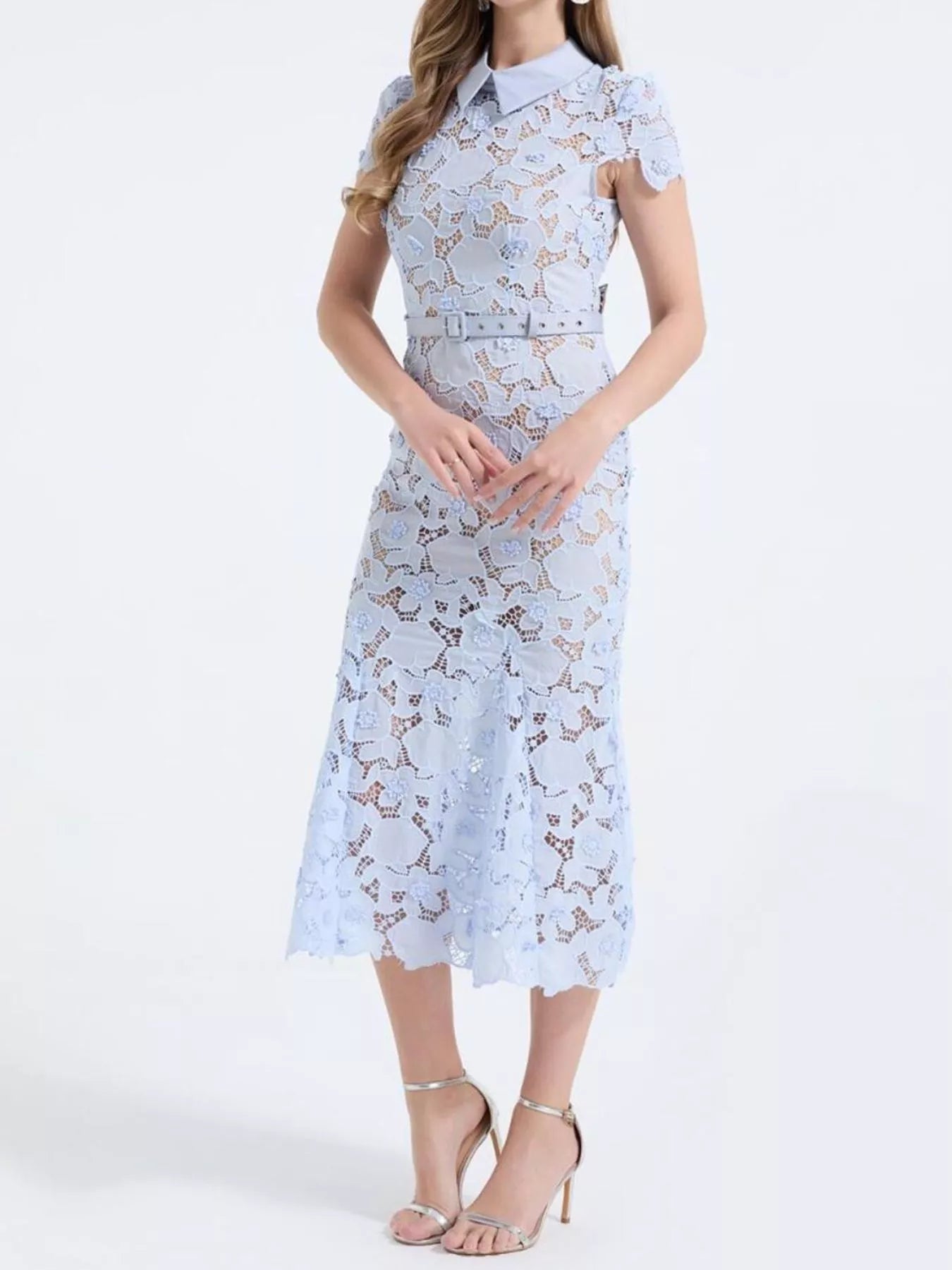 Floral Lace Short Sleeve Midi Dress
