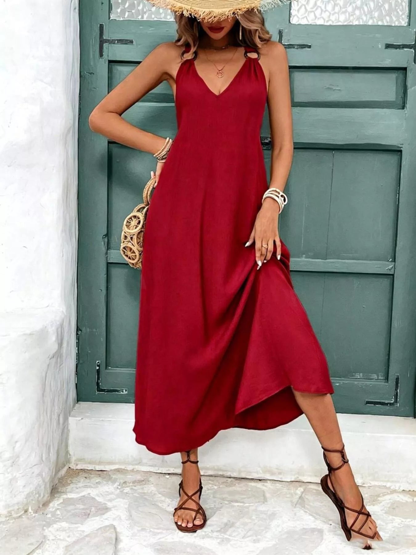 V-Neck Sleeveless Midi Dress
