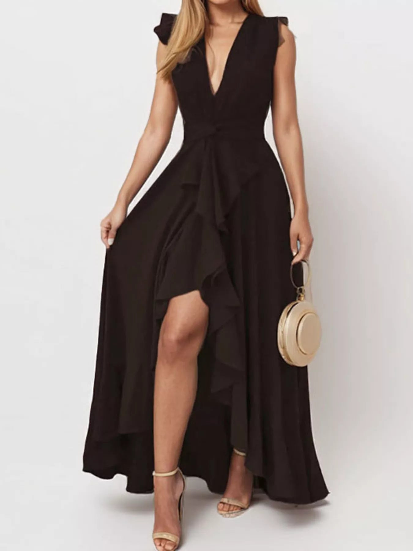 Full Size Ruffled High-Low Maxi Dress Plus Size