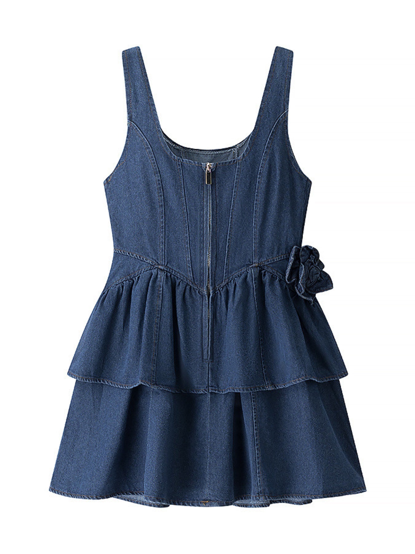 Floral Ruffle Layered Denim Dress
