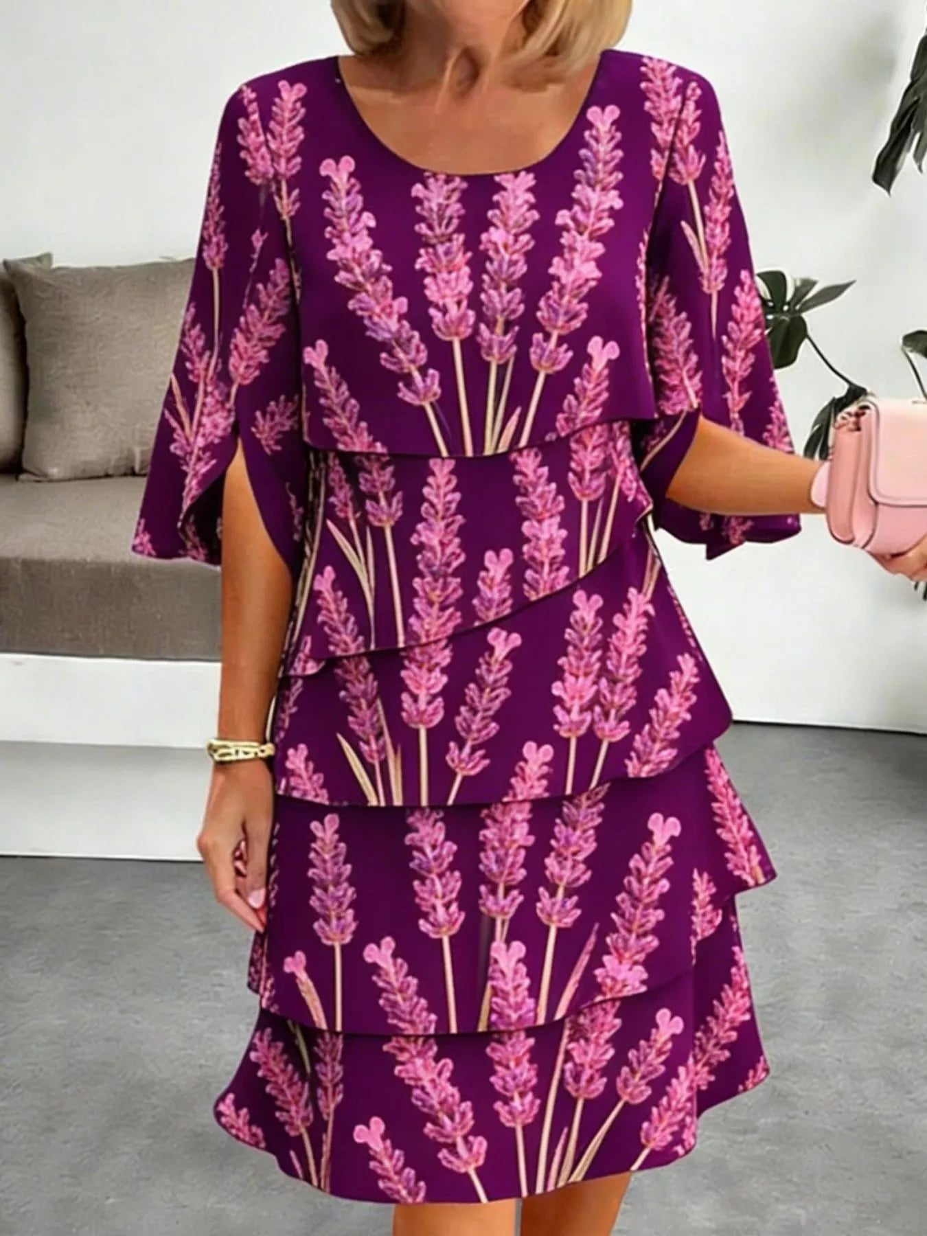 Full Size Floral Print Ruffle Hem Dress Plus Size