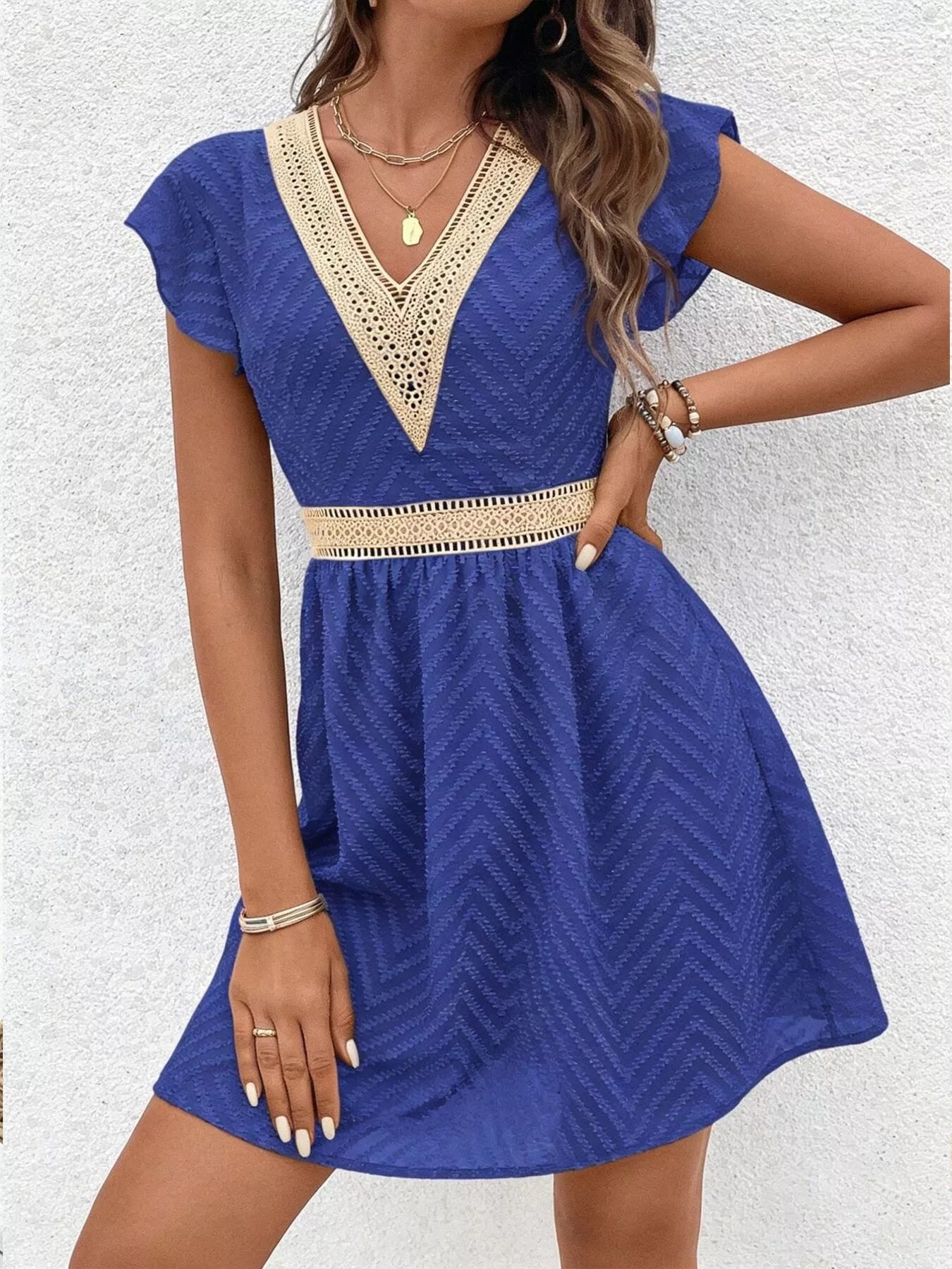 V-Neck Ruffle Sleeve Mini Dress