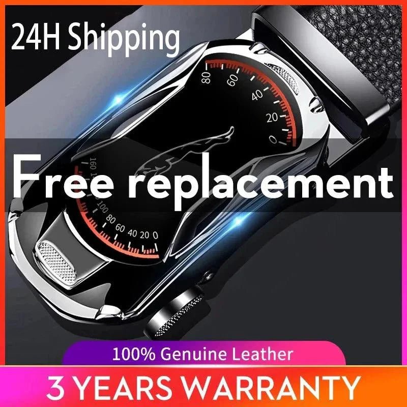 Belts for 3.5cm Width Sports Car Brand Fashion Automatic Buckle Black Genuine Leather Men's Jeans High Quality Waist Male Strap - Overture Gifts