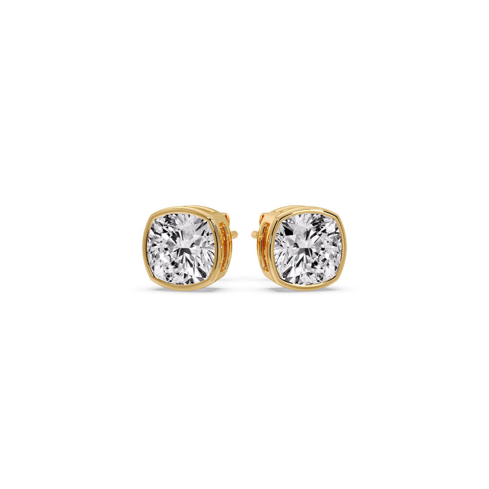 Cushion Diamond Bezel Set Solitaire Certified Stud Earrings