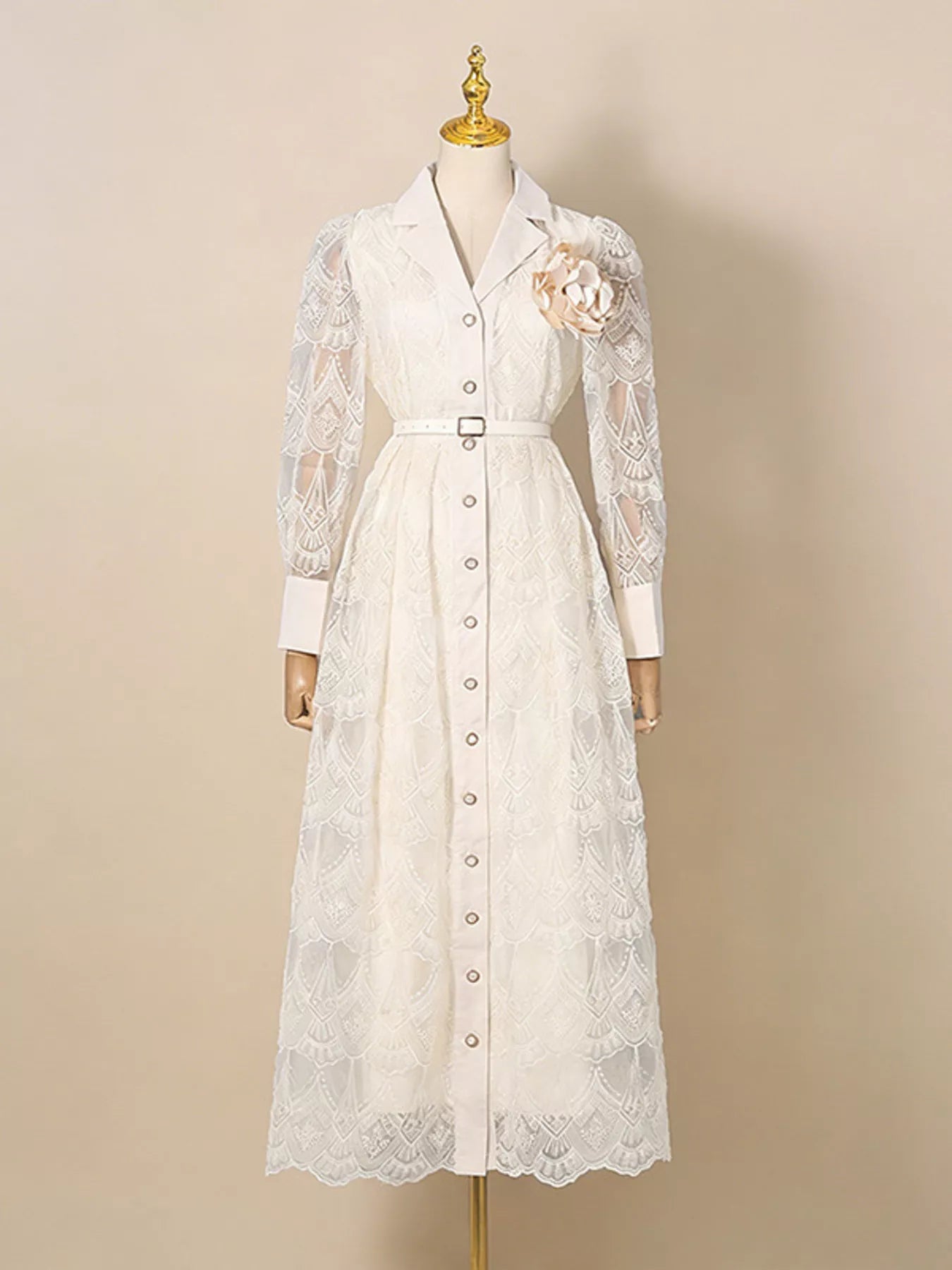 Lace Button Front Midi Dress