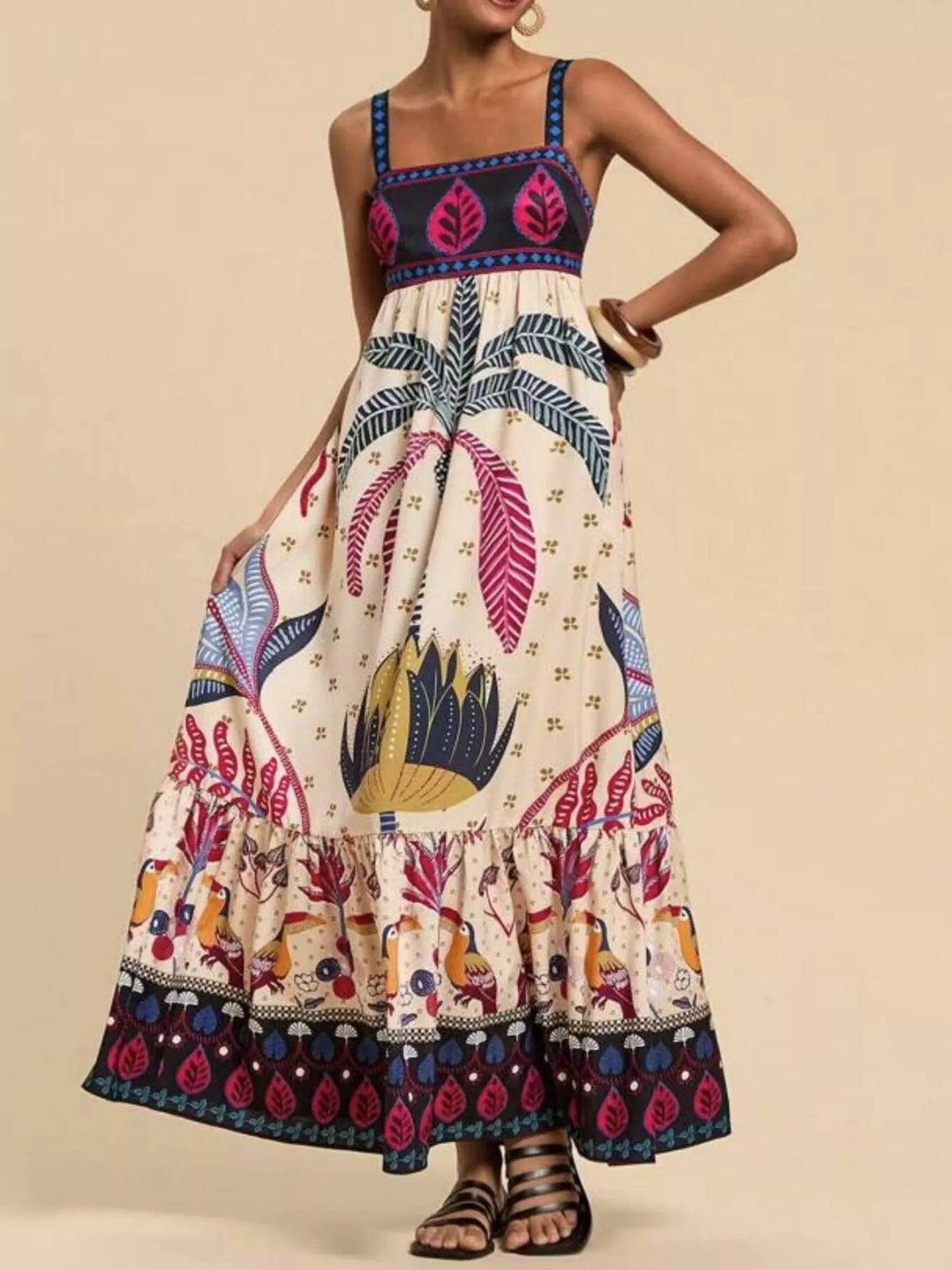 Printed Square Neck Maxi Dress