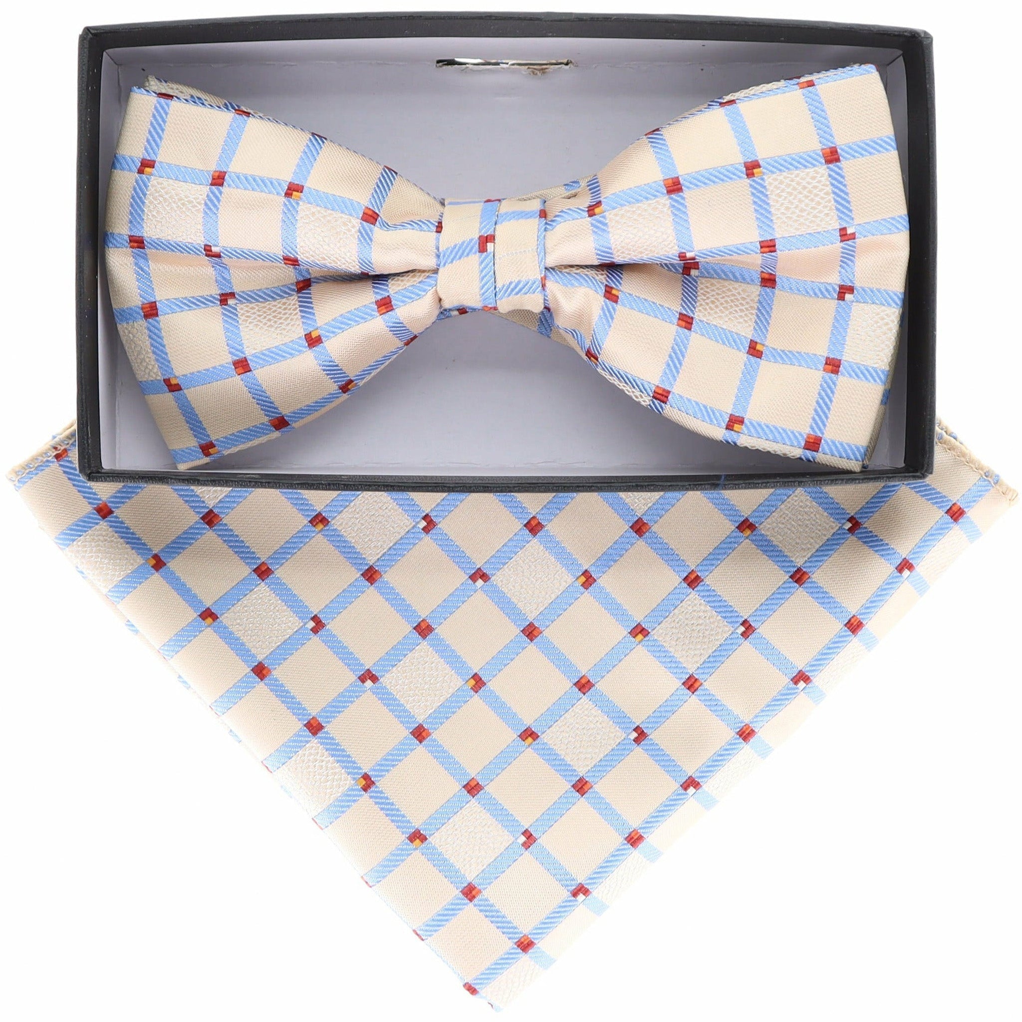 Vittorio Farina Men's Geometric Design Satin Bow Tie & Pocket Square in Gift Box