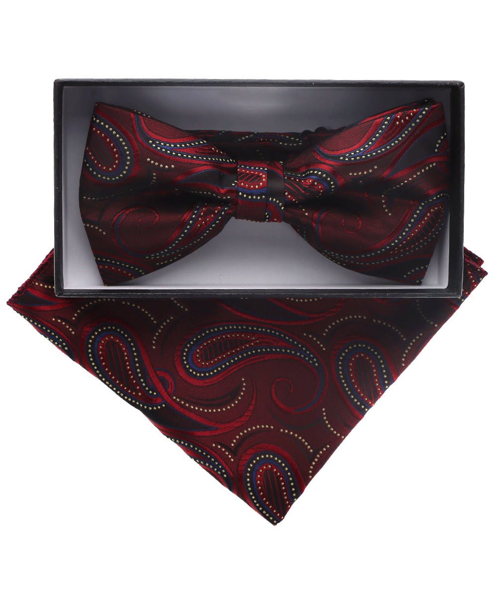 Vittorio Farina Men's Paisley Design Satin Bow Tie & Pocket Square in Gift Box