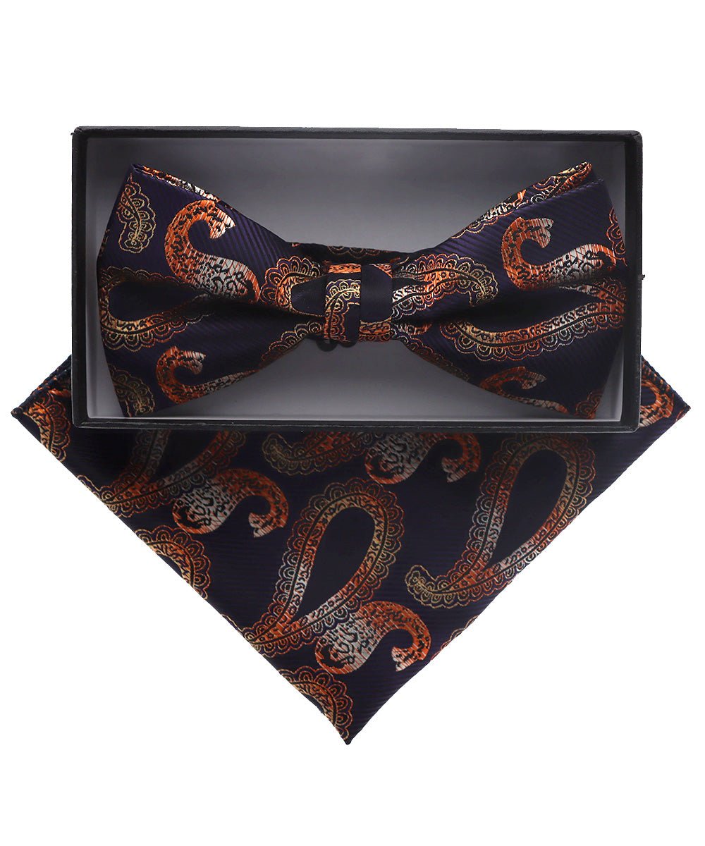 Vittorio Farina Men's Paisley Design Satin Bow Tie & Pocket Square in Gift Box