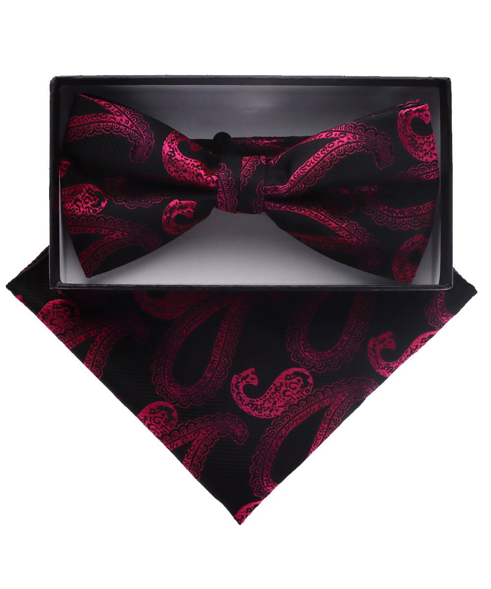 Vittorio Farina Men's Paisley Design Satin Bow Tie & Pocket Square in Gift Box