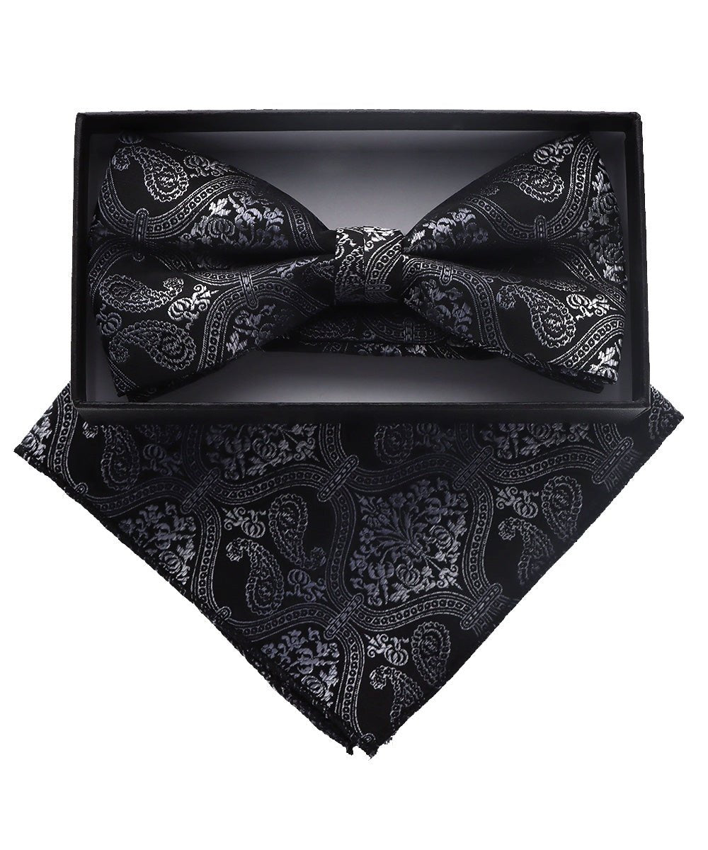 Vittorio Farina Men's Paisley Design Satin Bow Tie & Pocket Square in Gift Box