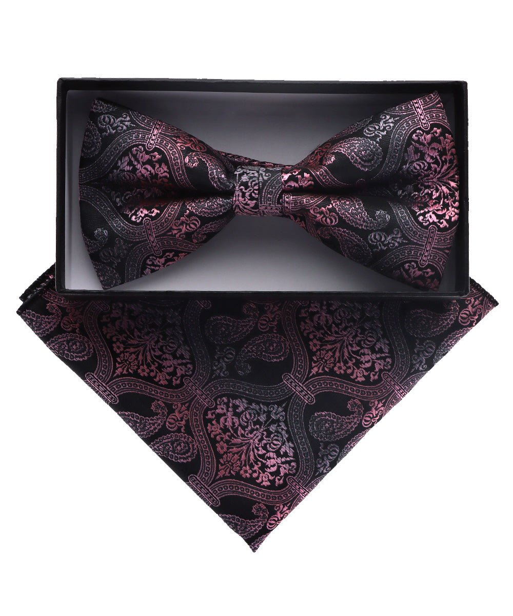 Vittorio Farina Men's Paisley Design Satin Bow Tie & Pocket Square in Gift Box