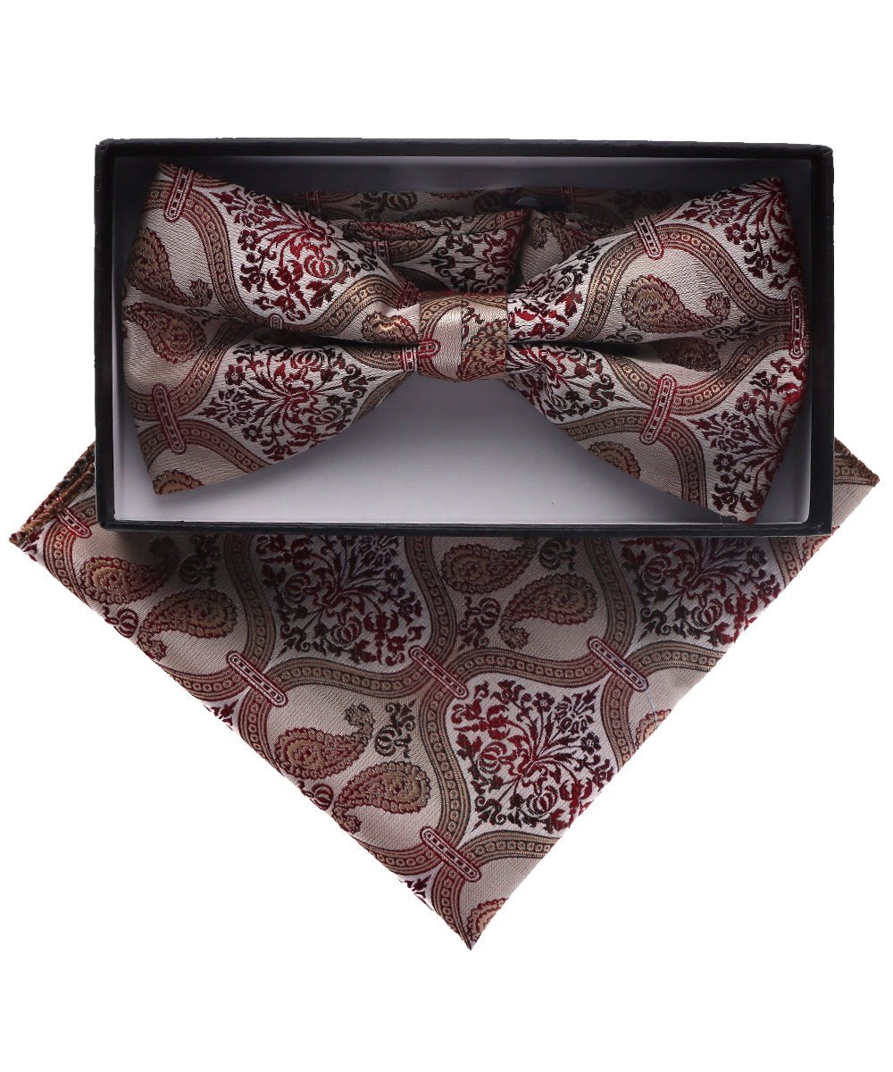 Vittorio Farina Men's Paisley Design Satin Bow Tie & Pocket Square in Gift Box