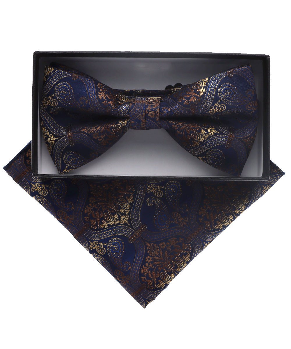 Vittorio Farina Men's Paisley Design Satin Bow Tie & Pocket Square in Gift Box