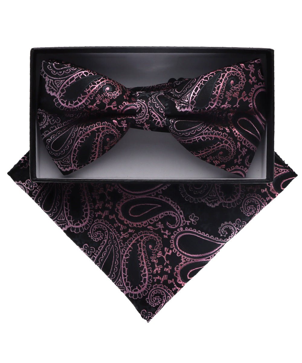 Vittorio Farina Men's Paisley Design Satin Bow Tie & Pocket Square in Gift Box