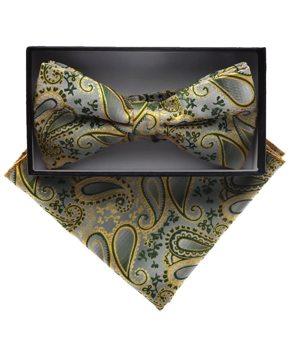 Vittorio Farina Men's Paisley Design Satin Bow Tie & Pocket Square in Gift Box