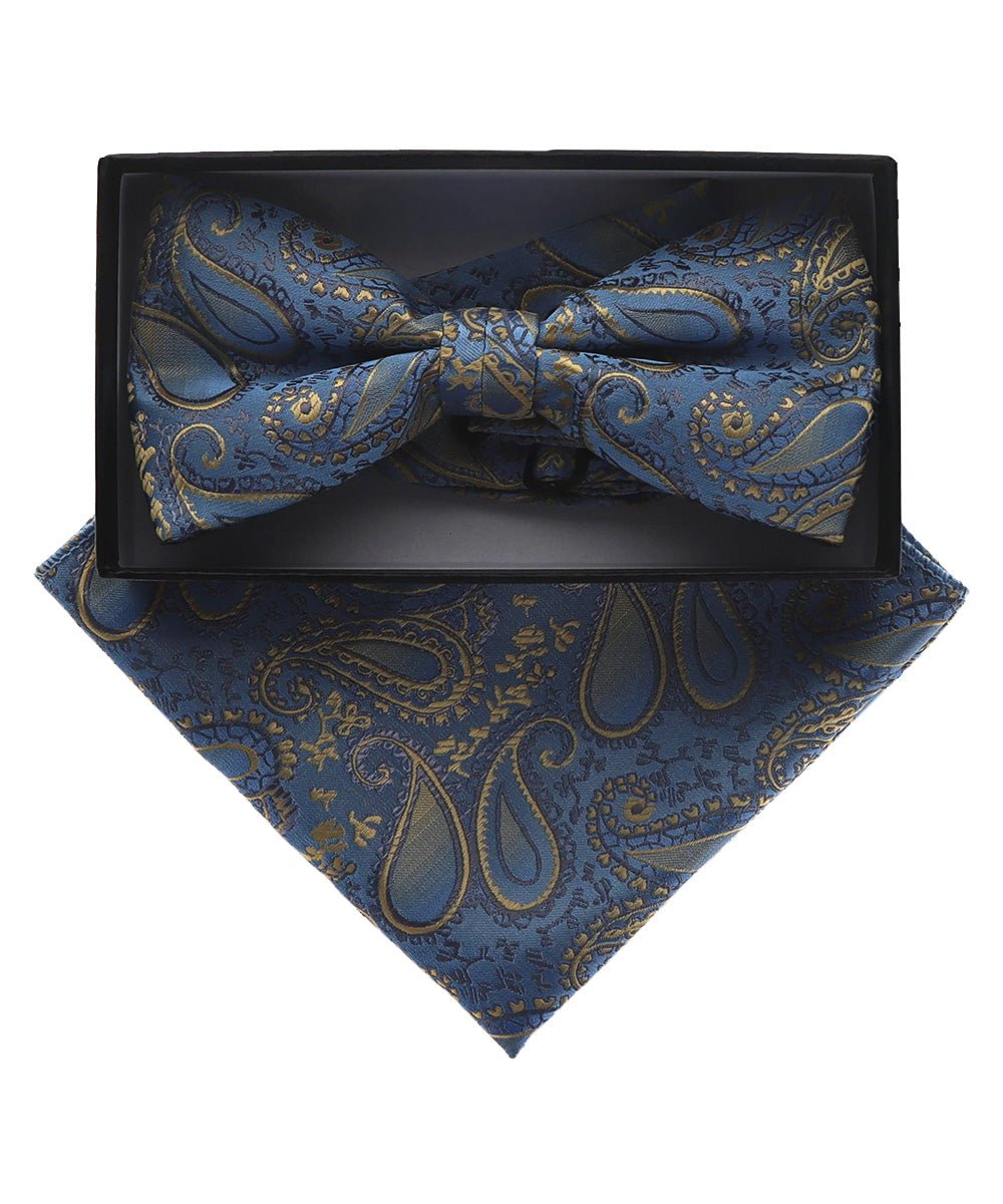Vittorio Farina Men's Paisley Design Satin Bow Tie & Pocket Square in Gift Box