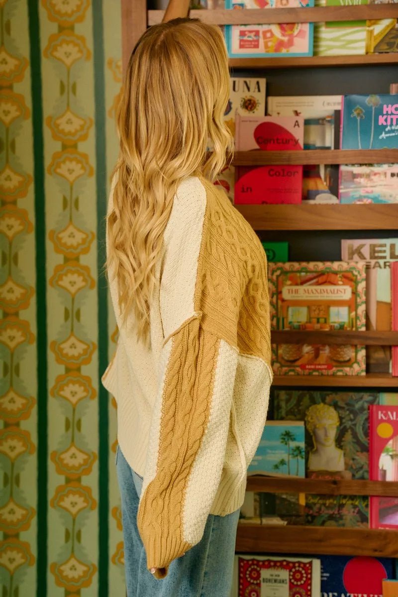 BiBi Cable Knit With Hacci Combo Sweater With Uneven Hem Detail - Overture Gifts