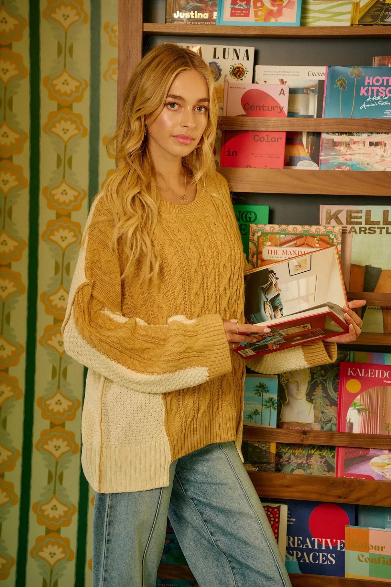 BiBi Cable Knit With Hacci Combo Sweater With Uneven Hem Detail - Overture Gifts