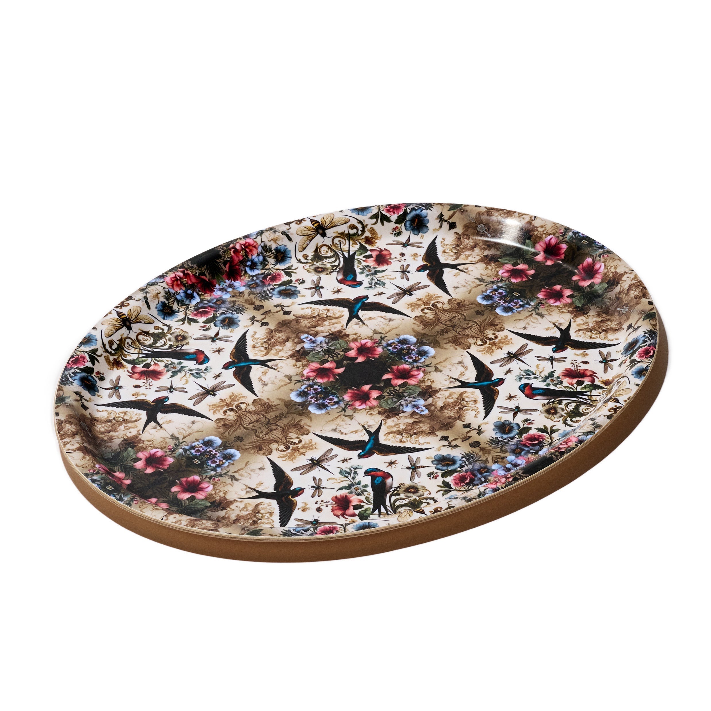 Birds and Bees Birchwood Decorative Tray - Oval