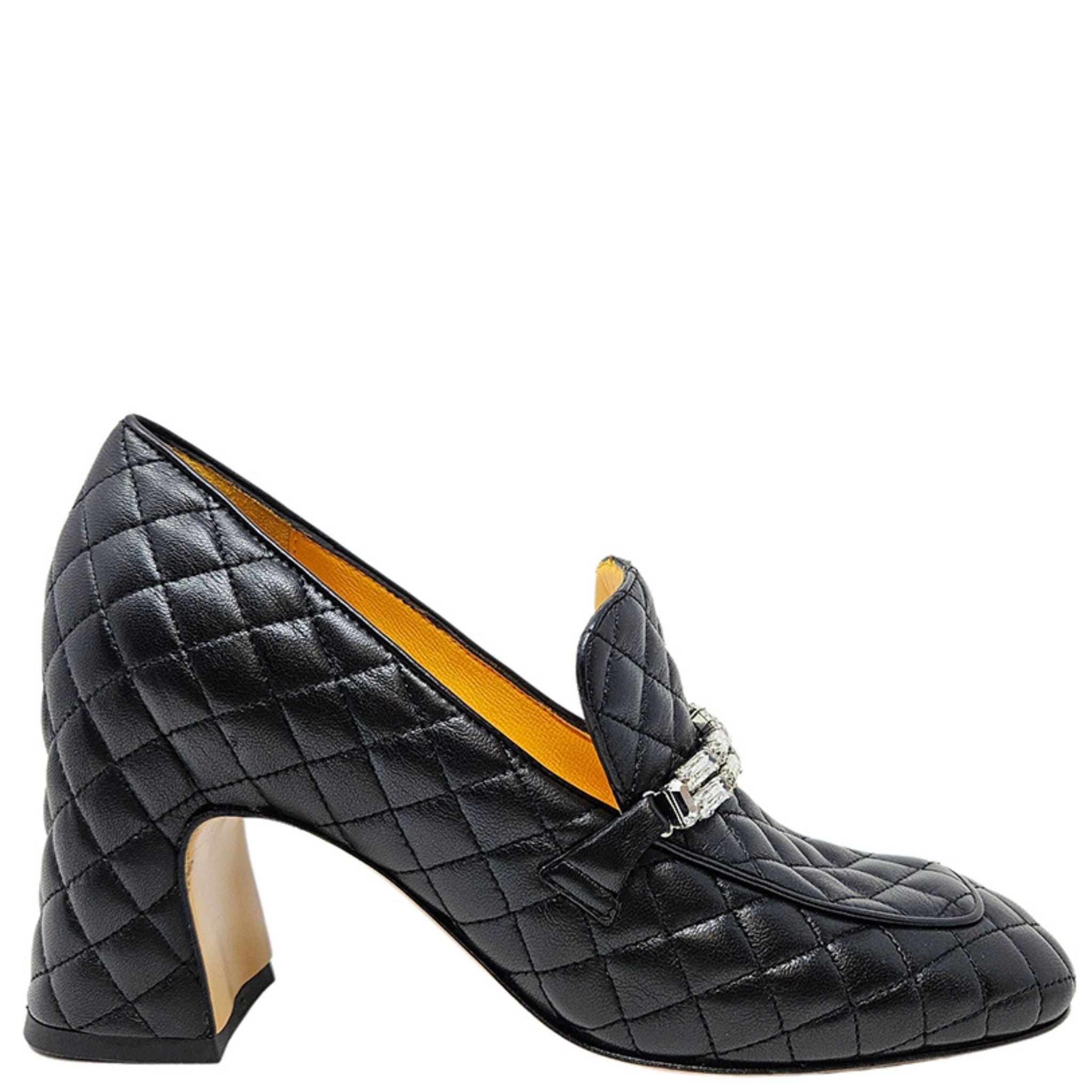 Black Leather Quilted Loafer