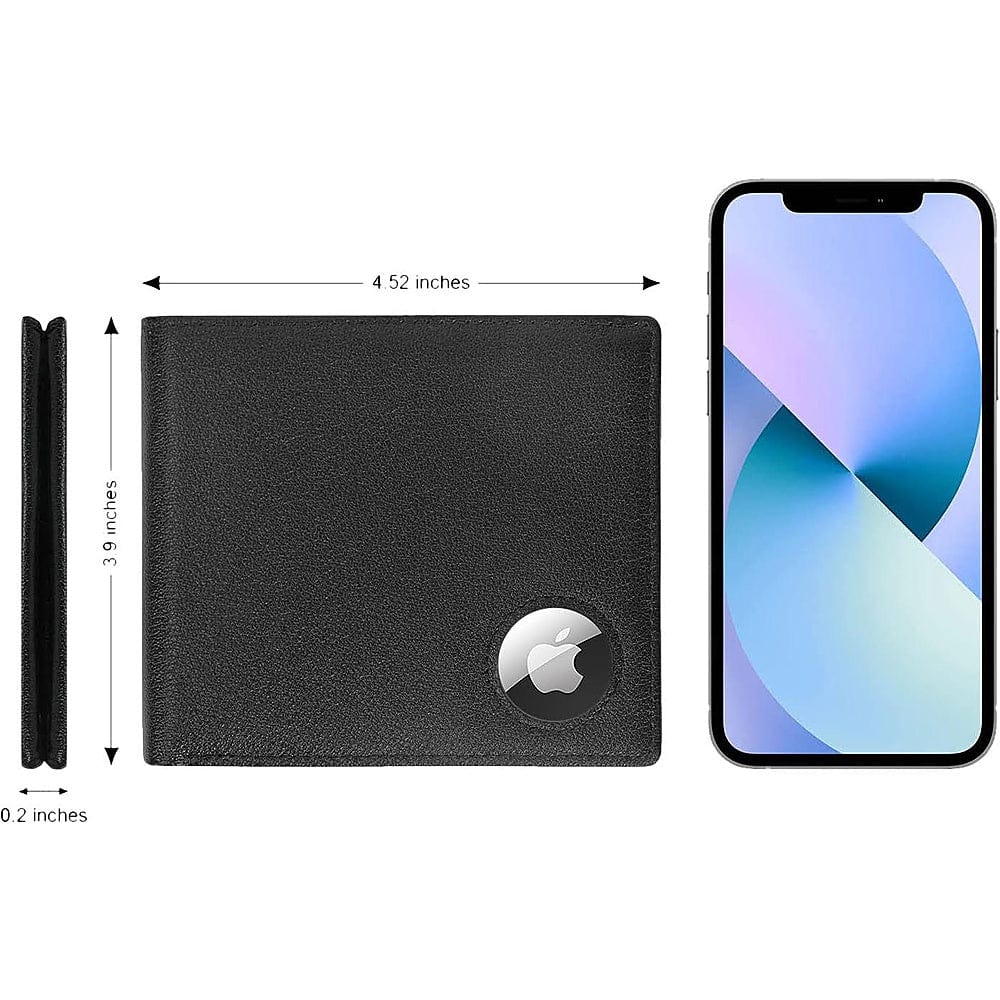 Black Genuine Leather Wallet Case - Apple AirTag - Overture Gifts
