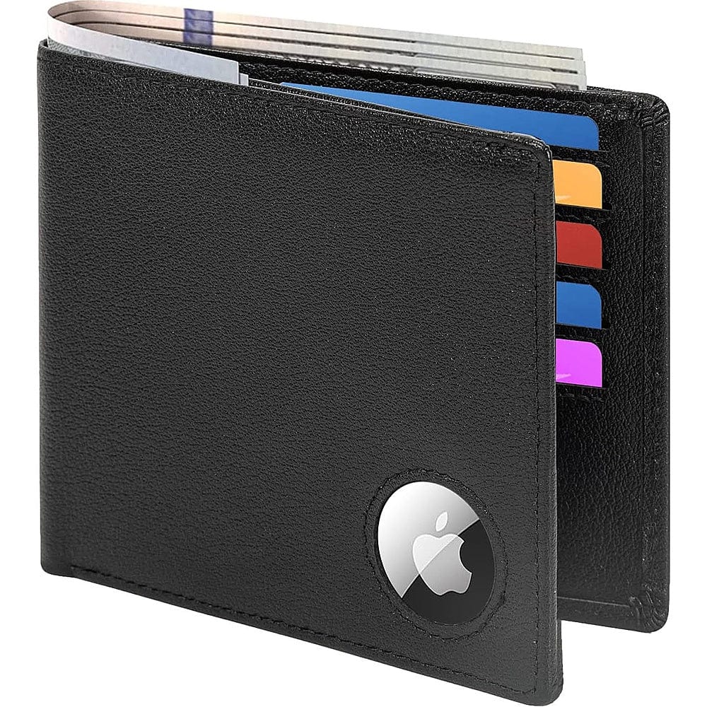 Black Genuine Leather Wallet Case - Apple AirTag - Overture Gifts
