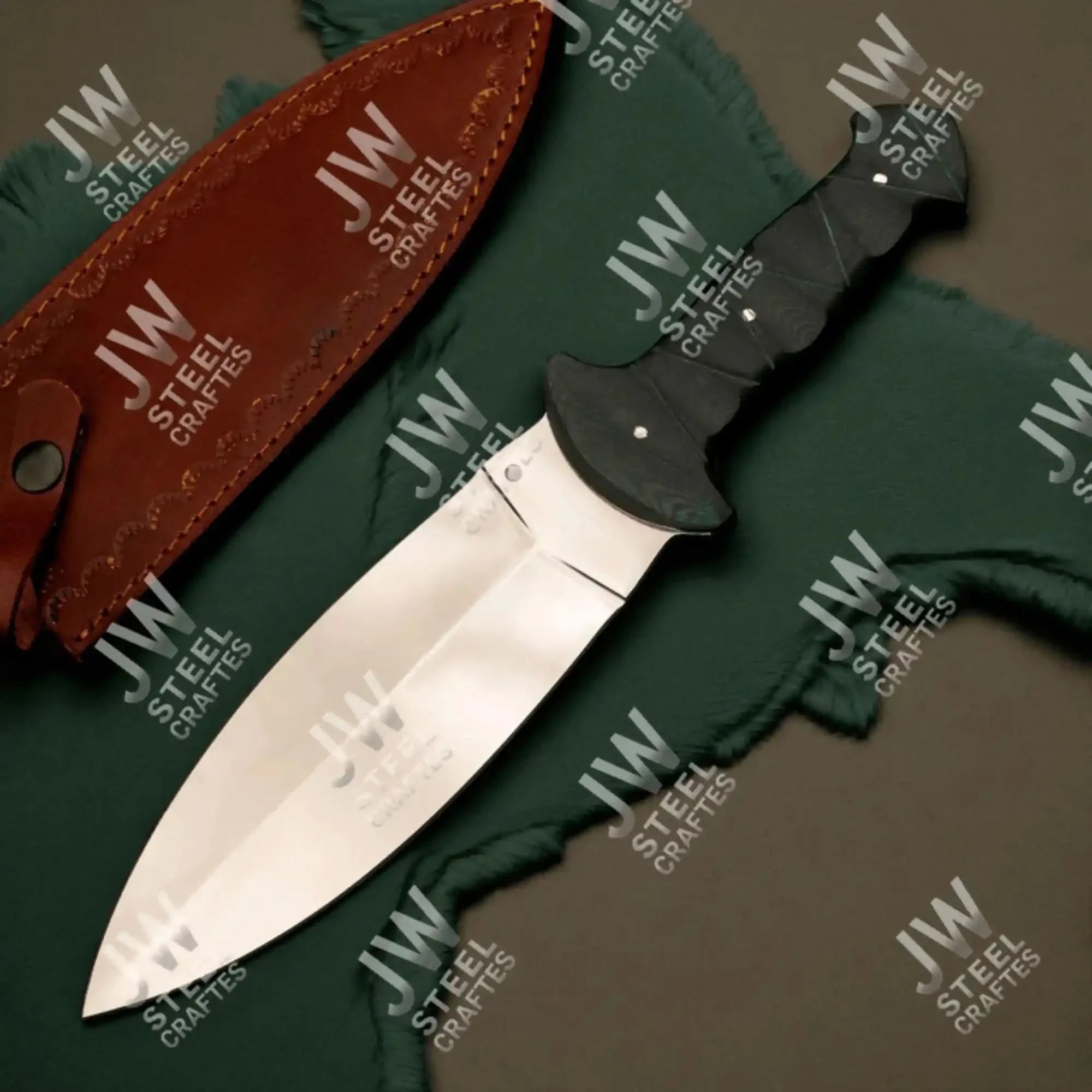Hand-Forged J2 Stainless Steel Outdoor Utility Knife Micarta Handle, Leather Sheath