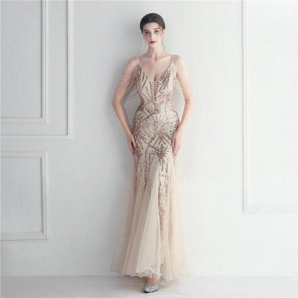 Black Mesh Beaded Bridal Wedding Dinner Gown