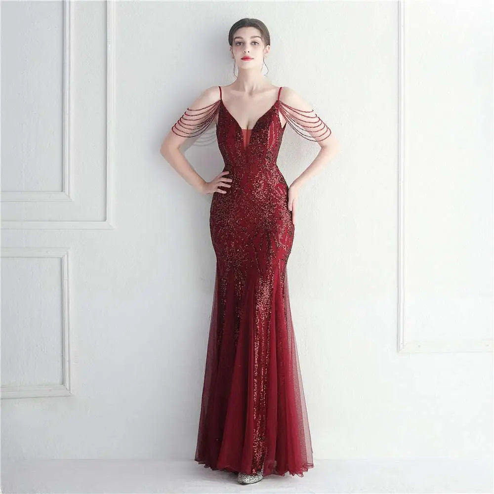 Black Mesh Beaded Bridal Wedding Dinner Gown
