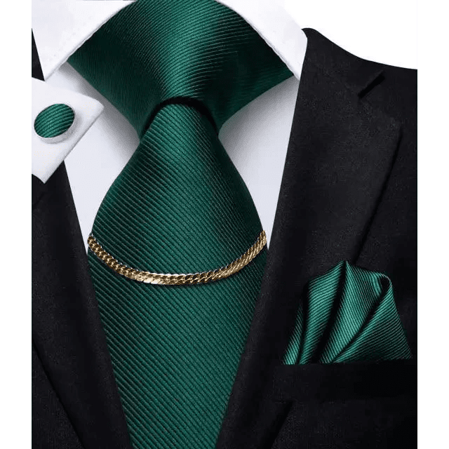 Black Silk Necktie Set Timeless Pocket Square Cufflinks - Overture Gifts