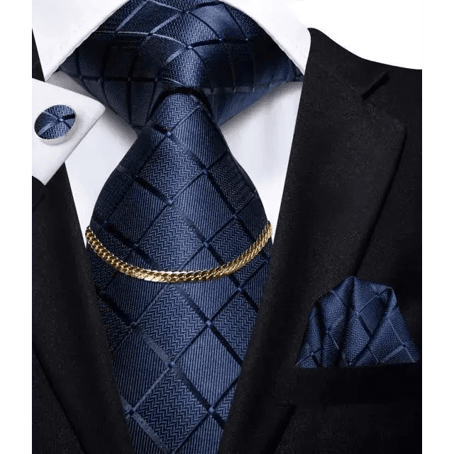 Black Silk Necktie Set Timeless Pocket Square Cufflinks - Overture Gifts
