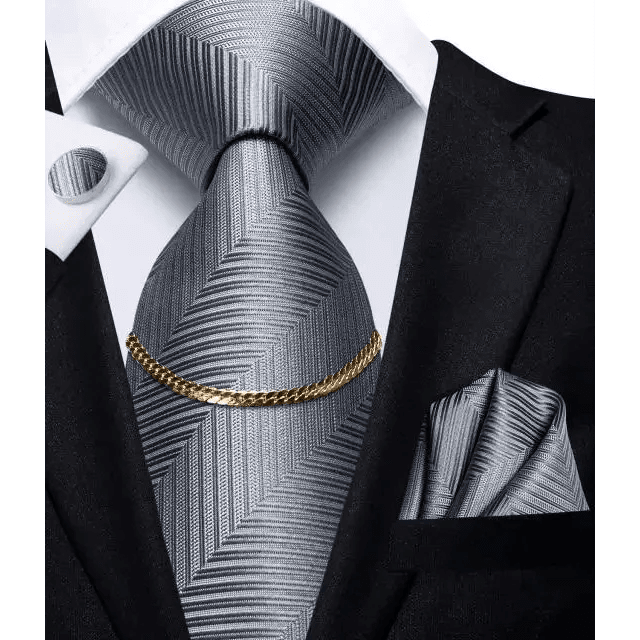 Black Silk Necktie Set Timeless Pocket Square Cufflinks - Overture Gifts