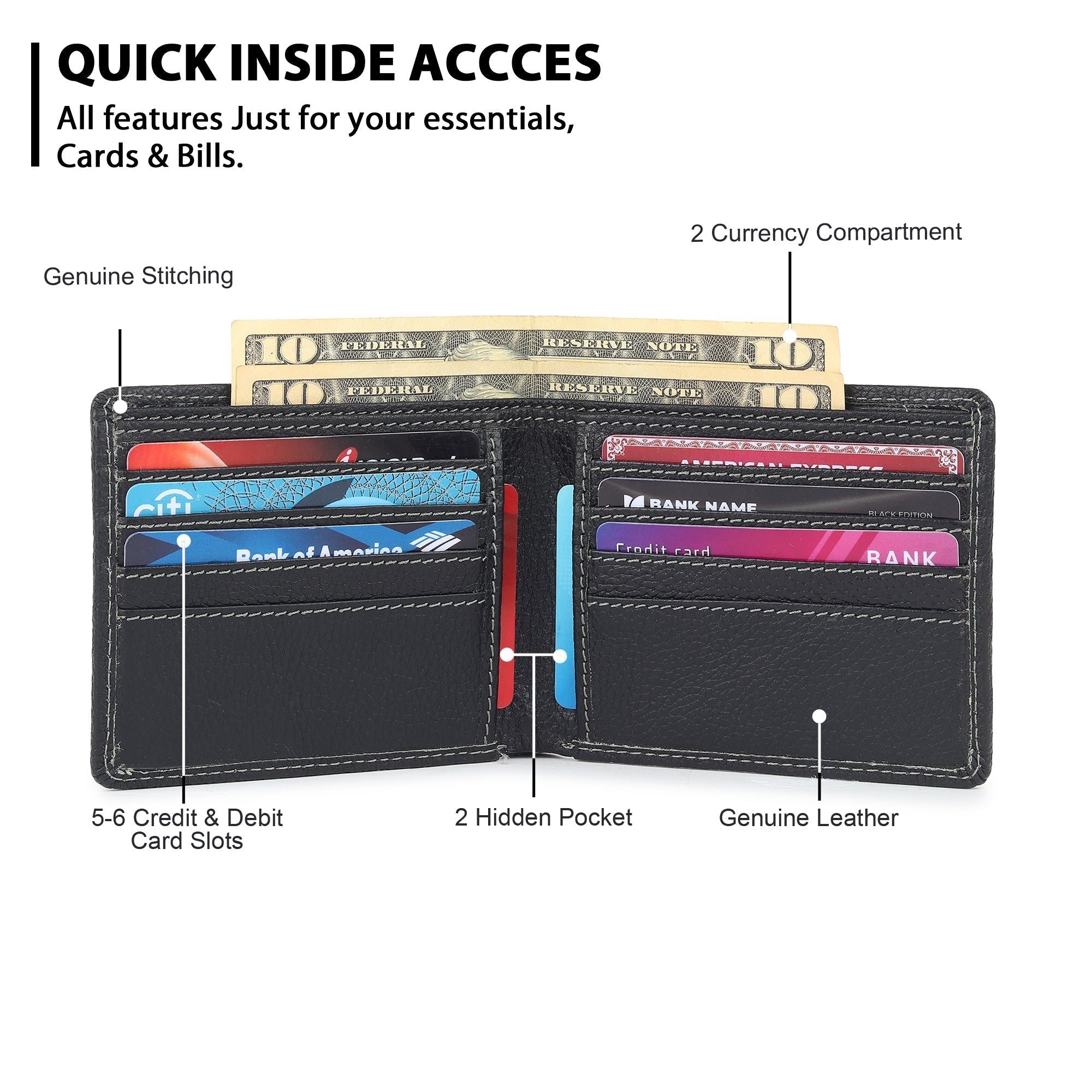 Black Textured Leather Mens Wallet - Overture Gifts