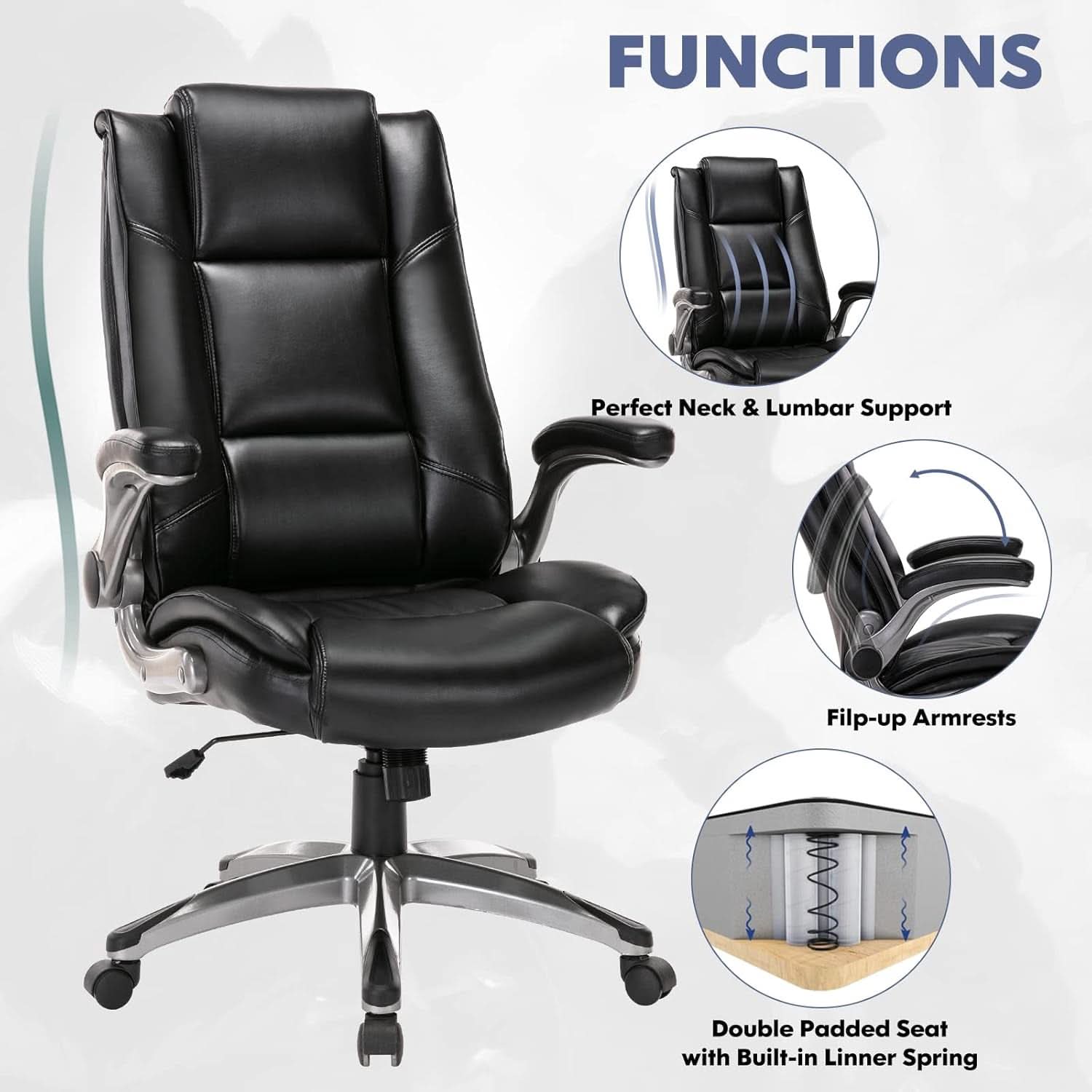 Bonded Leather Executive Office Chair Black High Back - Overture Gifts