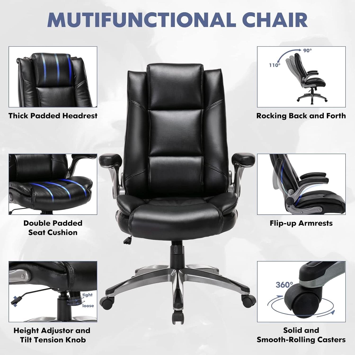 Bonded Leather Executive Office Chair Black High Back - Overture Gifts