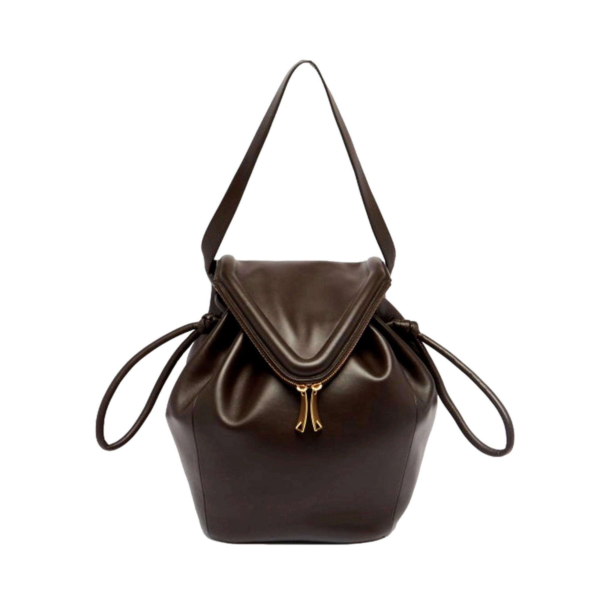 Bottega Veneta Beak Large Shoulder Bag Brown Calfskin Leather Designer Handbag