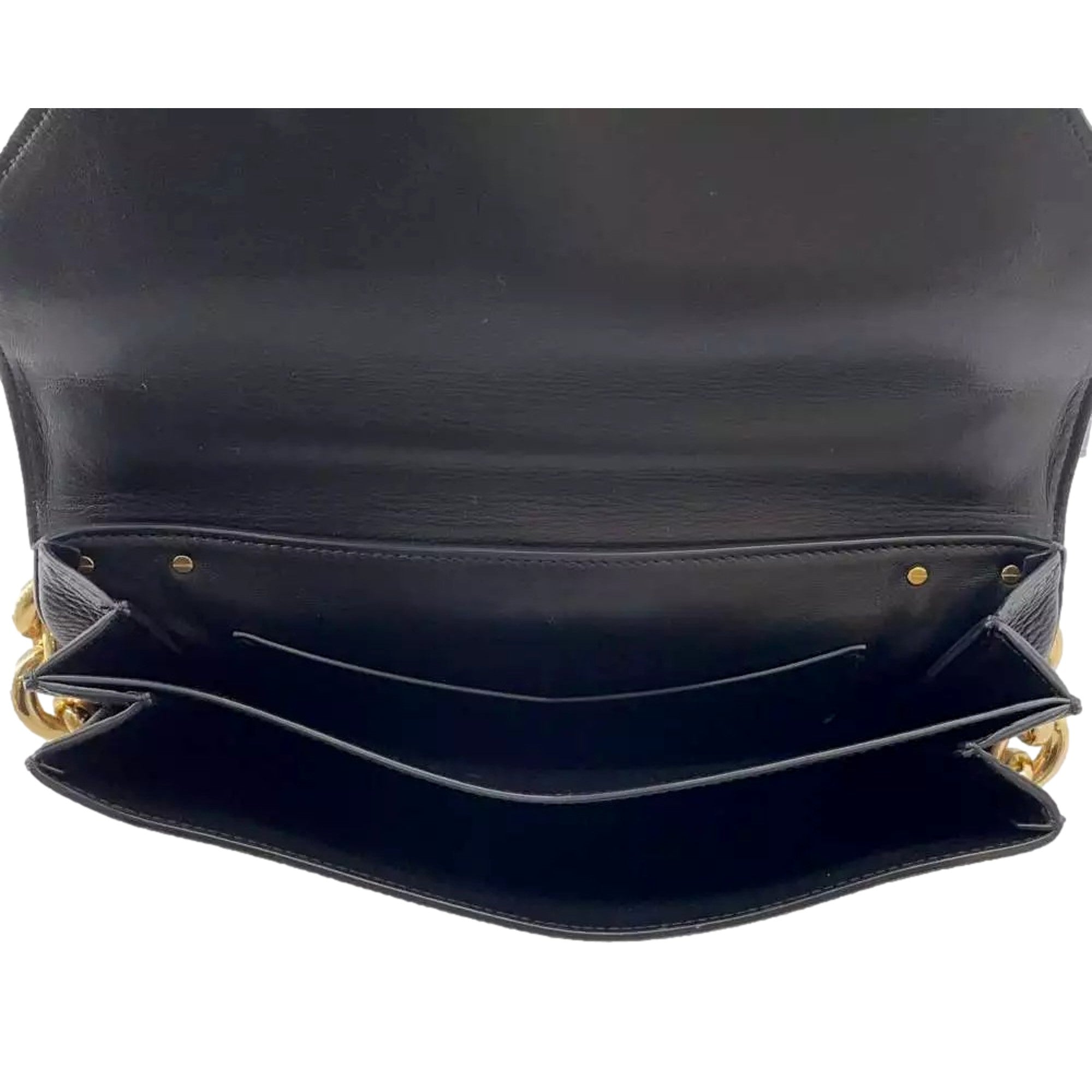 Bottega Veneta Mount Medium Envelope Black Leather Shoulder Bag Gold Chain